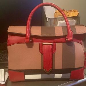 Ladies pocketbook red black white and gray